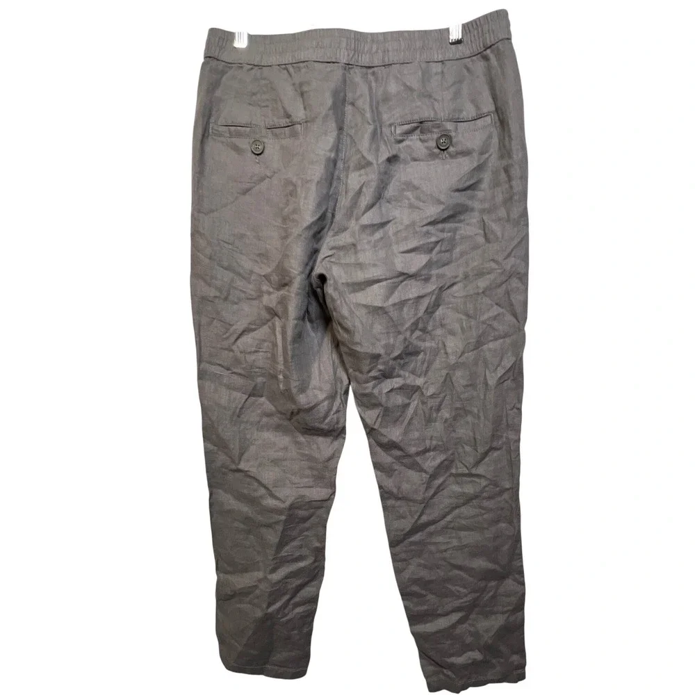 Cottonworld Mens 100% Linen Drawstring Trousers Grey Tapered Pants 32W
